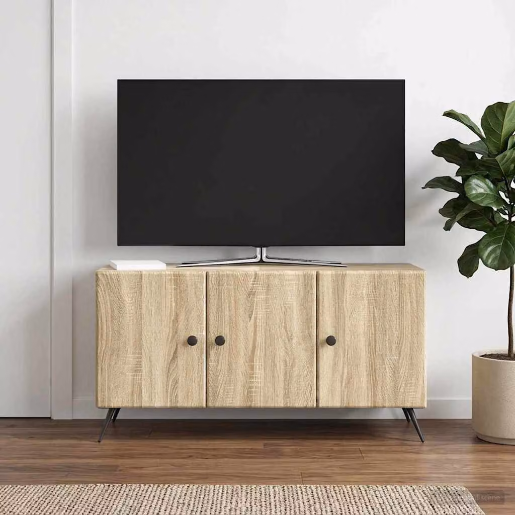 Mobile TV vidaXL in Rovere Sonoma marrone con ruote e scomparti multimediali L/P/H: 99 x 34,5 x 50 cm
