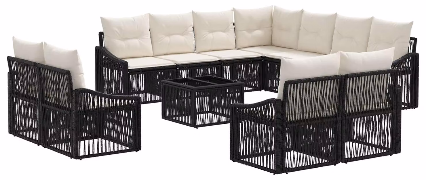 Set Divano da Giardino 12 pcs Nero polyrattan