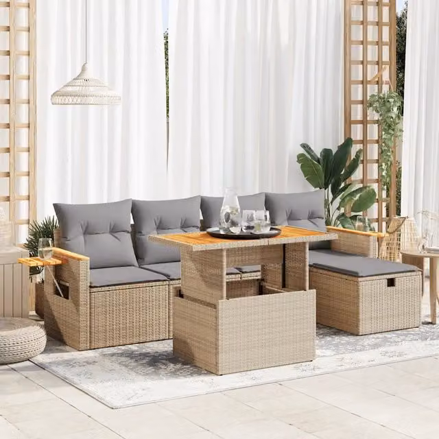 Set Divano da Giardino 6 pz con Cuscini Beige in Polyrattan 3328130
