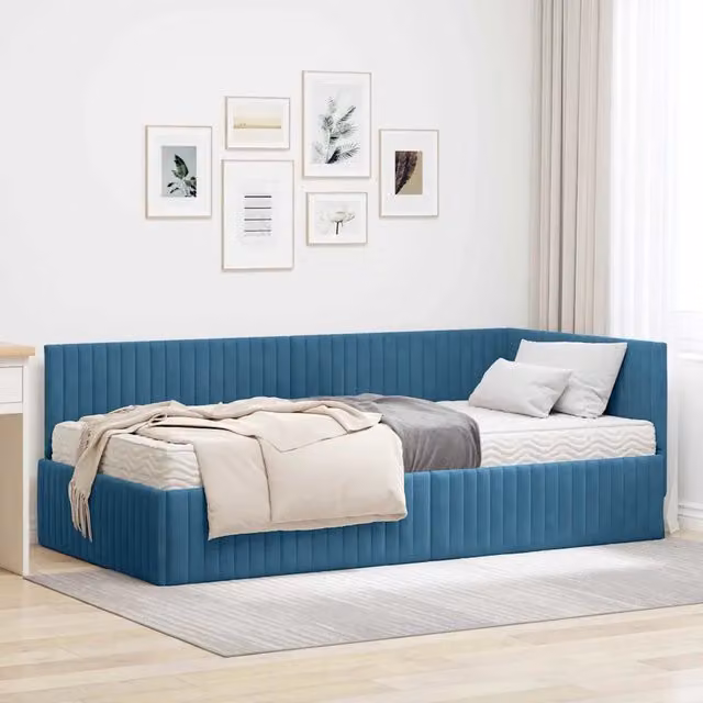 Struttura Letto Angolare con Materasso 2 pz-Giroletto con materasso Blu Velluto 122560