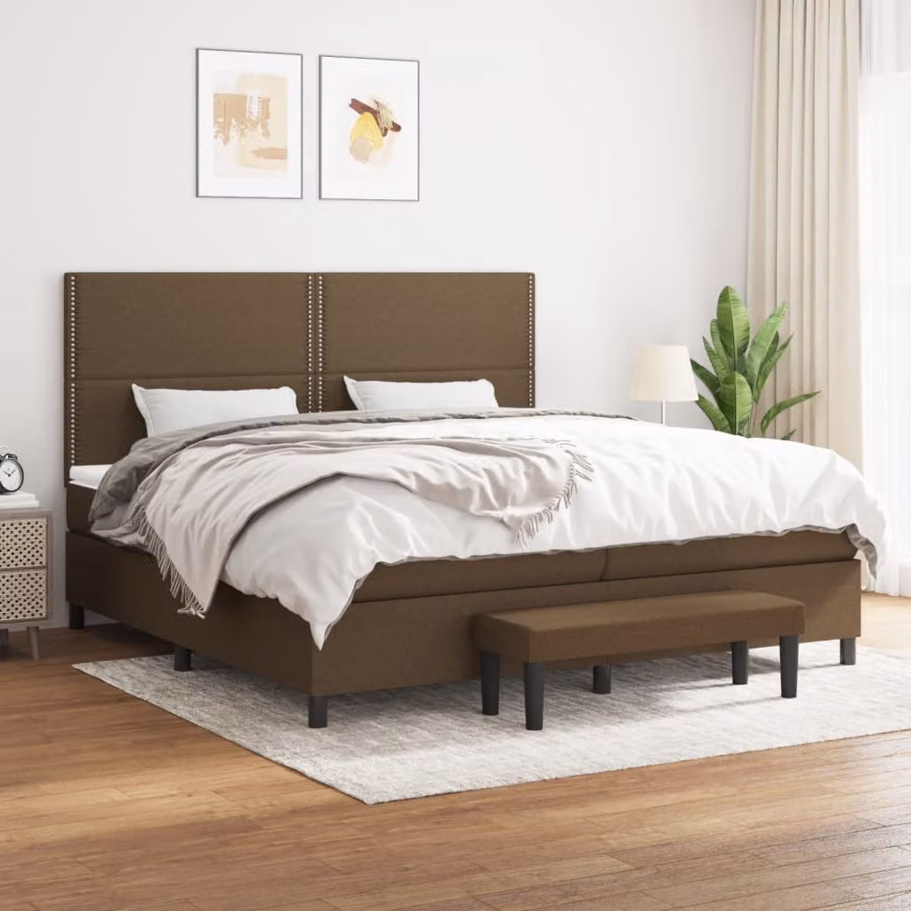 vidaXL Giroletto a Molle Ibrido con Materasso in Tessuto Marrone e Bianco L/P/H: 200 x 200 x 128 cm