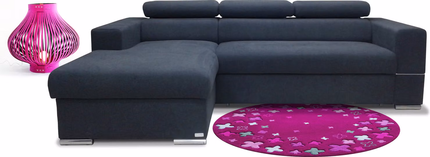 Ecksofa L-Form Couch Design Polster Modern Textil Bettfunktion Bettkasten Stoff