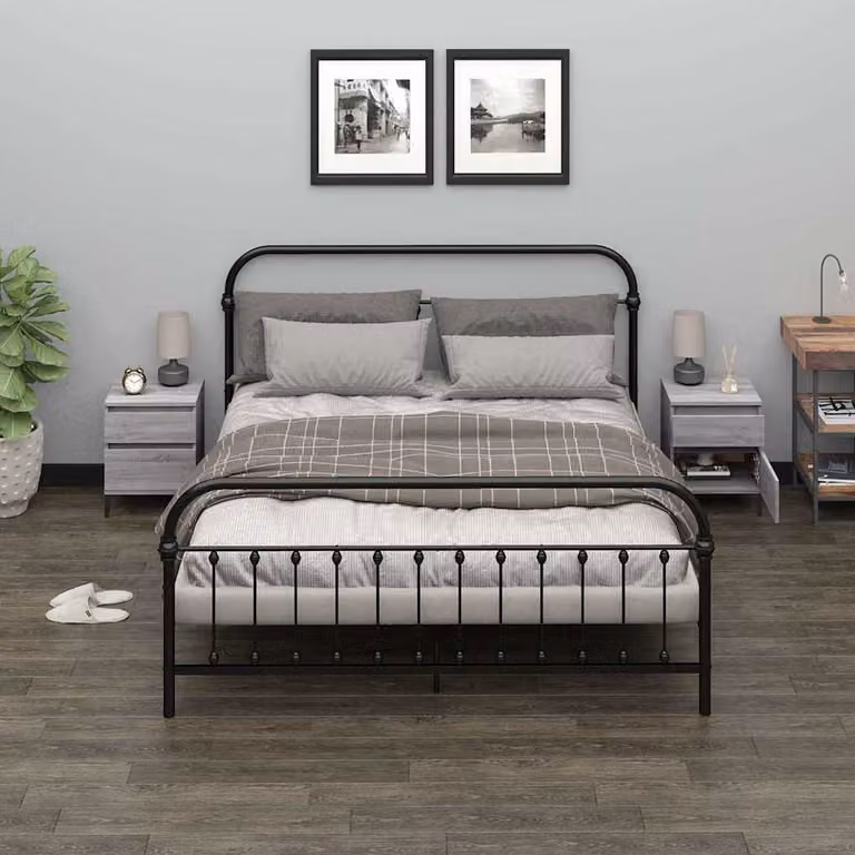 Set di 2 comodini moderni vidaXL in legno e metallo, colore grigio, L 40 cm x P 35 cm x H 50 cm