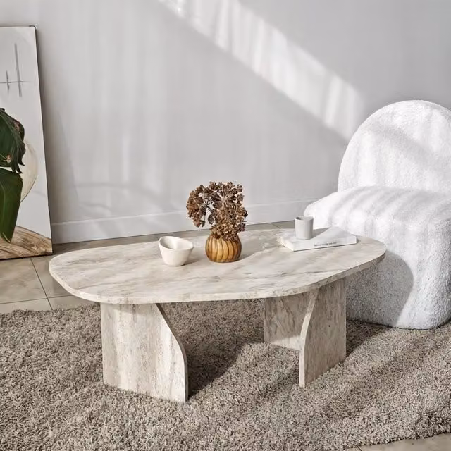 DMORA Tavolino da Salotto Ovale Moderno in Marmo Bianco L/P/H: 100 x 60 x 35 cm – 1