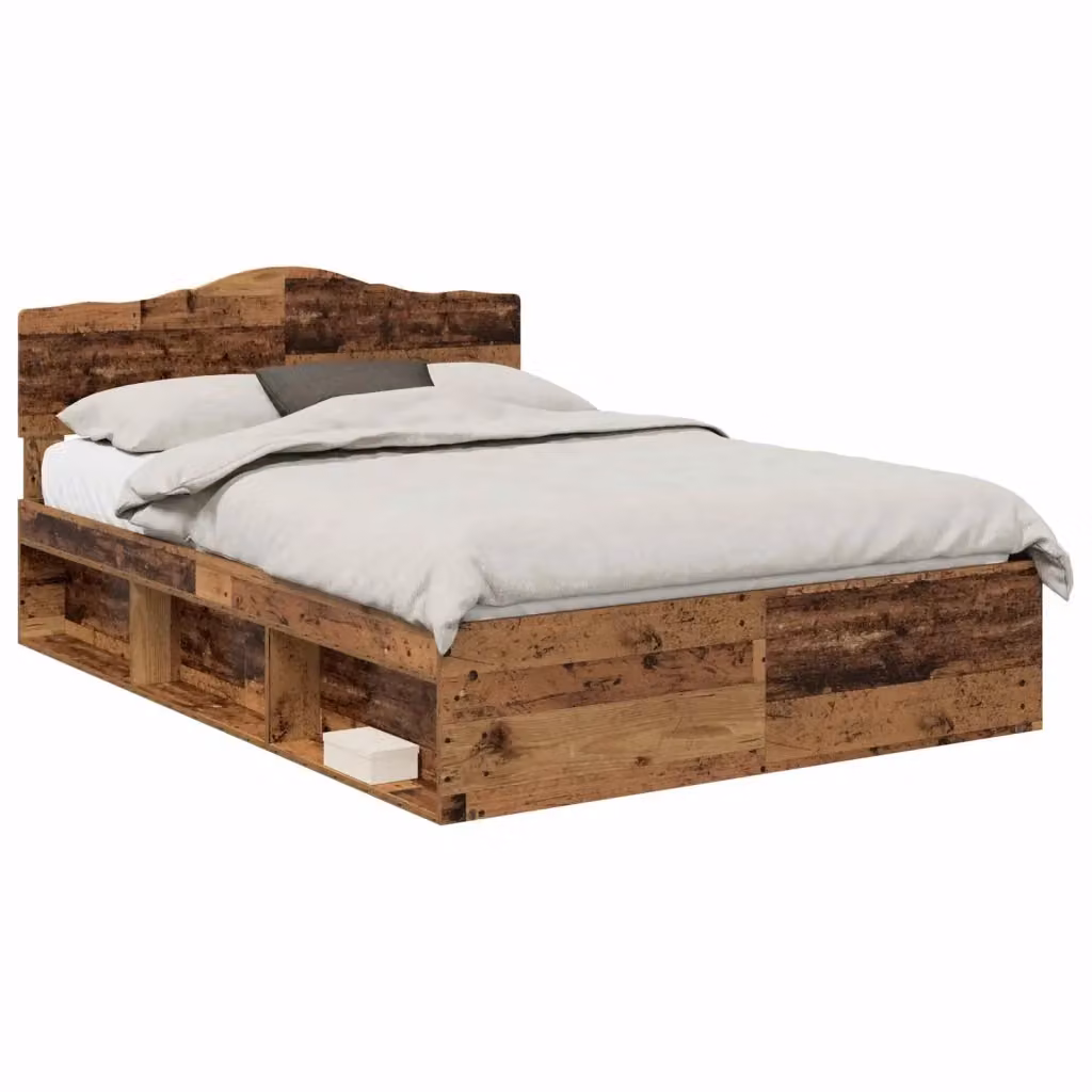Struttura letto moderna vidaXL in pino massello e legno effetto vecchio, colore marrone, L/P/H: 140 x 190 x 90 cm – 2