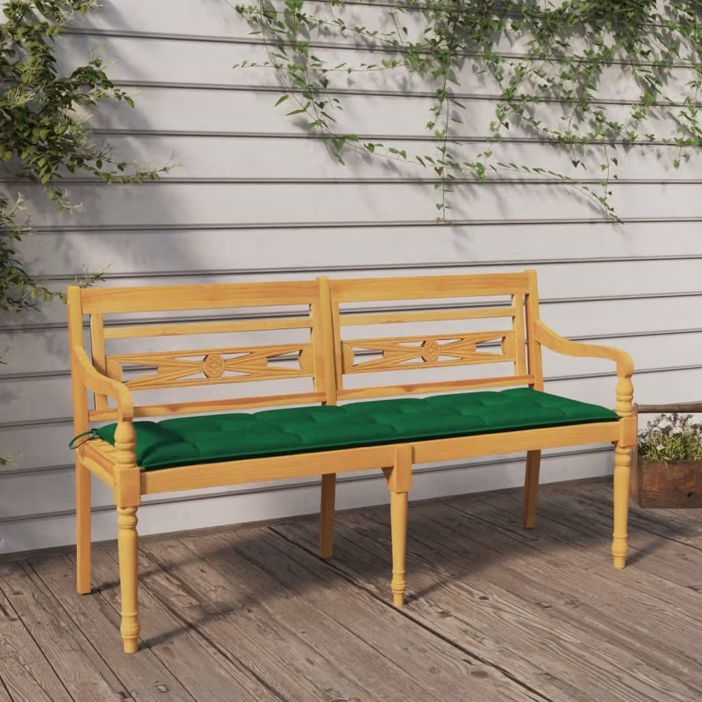 The Living Store Panca Batavia con cuscino verde 150 cm in teak massiccio