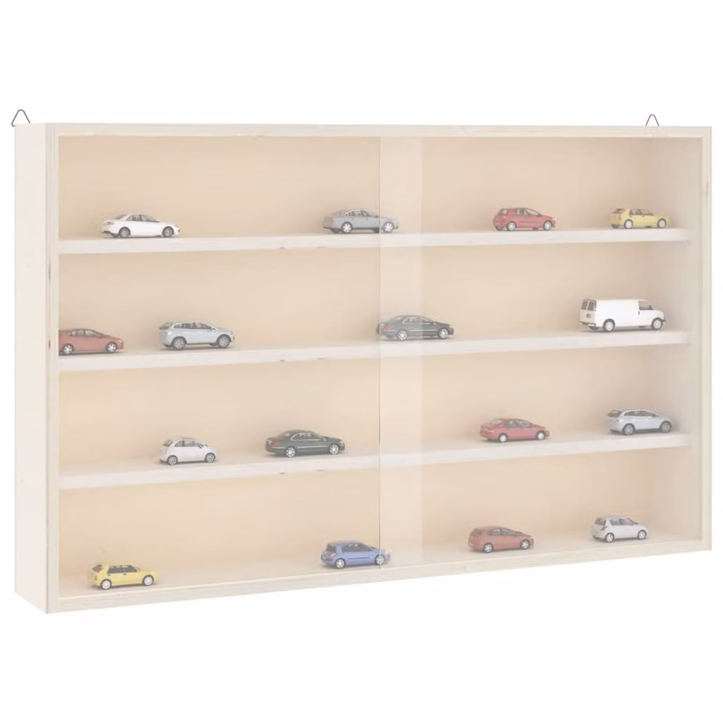 Vetrina da collezione vidaXL in legno con ante in vetro e ripiani interni, da appendere al muro, L 60 cm x P 8,5 cm x H 37 cm