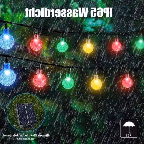 Ghirlanda luminosa a energia solare con 50 LED, lunghezza 7 m, palline di cristallo che cambiano colore, 8 modalità di illuminazione, resistente all'acqua, per l'illuminazione del giardino e le feste