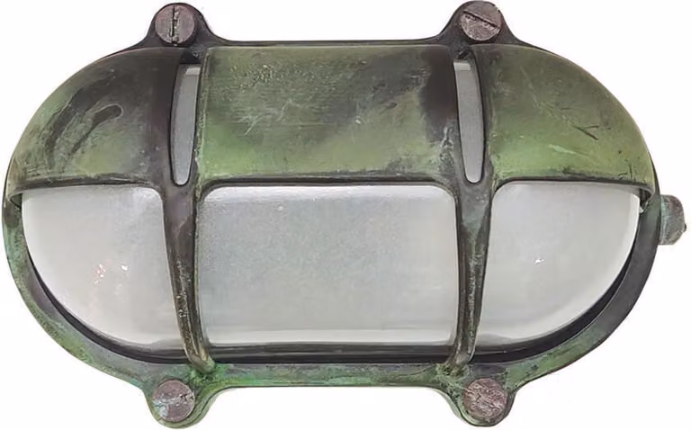 Applique da esterno Ottone Vetro L: 21 cm IP64 Verde Antico E27 Marittimo Luce da esterno Applique da cantina