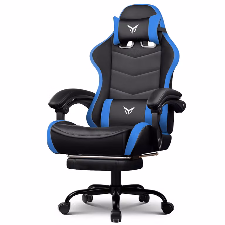 GTPLAYER Sedia da gioco Sedia da ufficio Sedia da gioco ergonomica con poggiapiedi, poggiatesta regolabile e supporto lombare, poltrona da gioco, blu