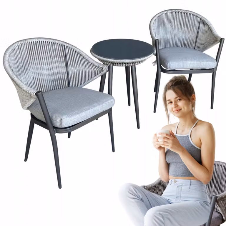 BREVE | Set di mobili da giardino - Mobili da balcone 3 pezzi - Grigio - Design moderno - Pratico e resistente alle intemperie