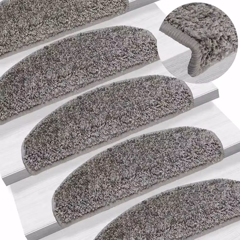 Set di 10 tappetini per scale semicircolari vidaXL in polipropilene grigio, L: 65 cm, P: 40 cm, H: 4 cm