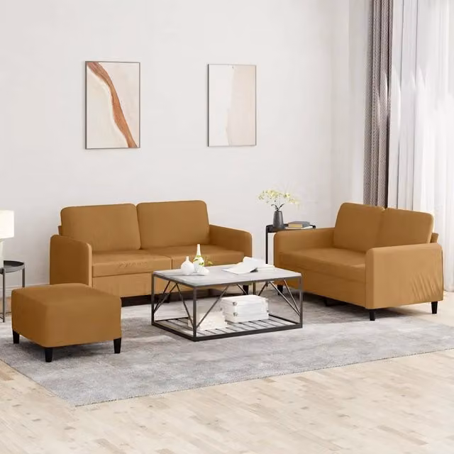Set di 3 divani moderni vidaXL in velluto marrone con cuscini inclusi per il tuo soggiorno – 1