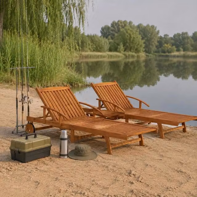 Sun Loungers (2 Pieces) With Table, Solid Acacia Wood