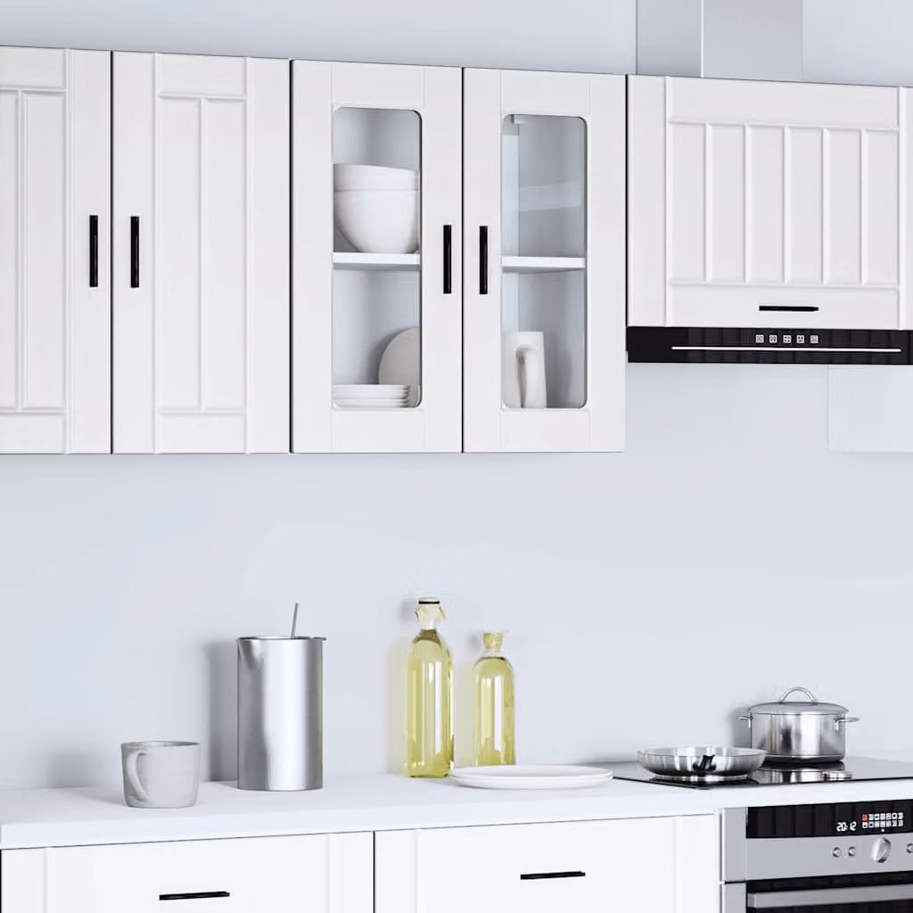 Pensile da cucina moderno vidaXL in legno e vetro bianco con ante in vetro e ripiani interni L: 60 cm, P: 31 cm, H: 60 cm