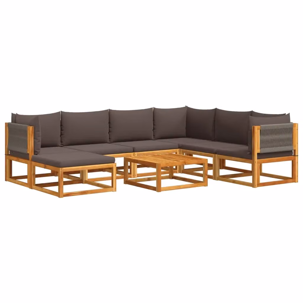 Set di divani da giardino vidaXL a forma di L composto da 8 pezzi in legno di acacia con cuscini grigi e tavolino da esterno – 2