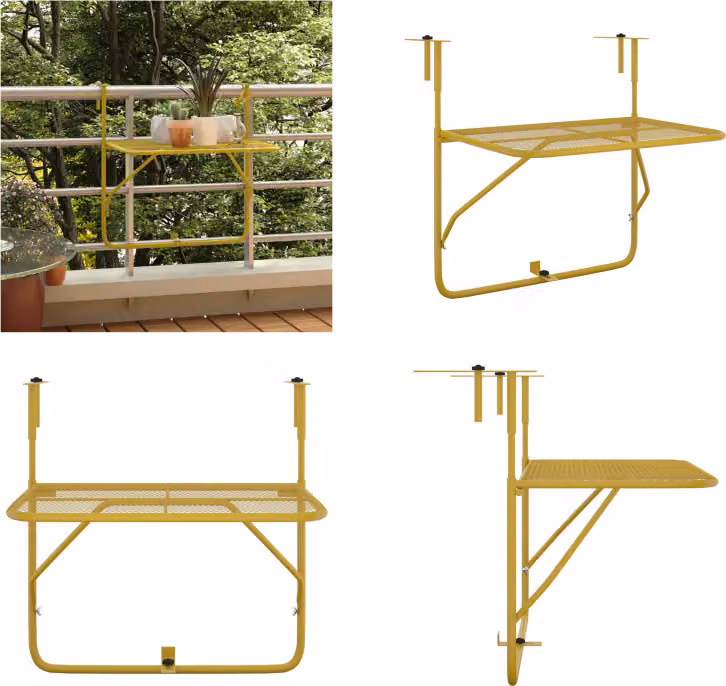 vidaXL Tavolo da balcone Golden 60x40 cm in acciaio - Tavolo da balcone - Tavoli da balcone - Tavolo sospeso - Tavolo bar da balcone