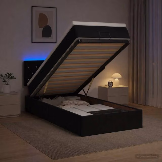 Letto Ottomano con Materasso e LED Nero 90 x 200 cm Velluto 3457043