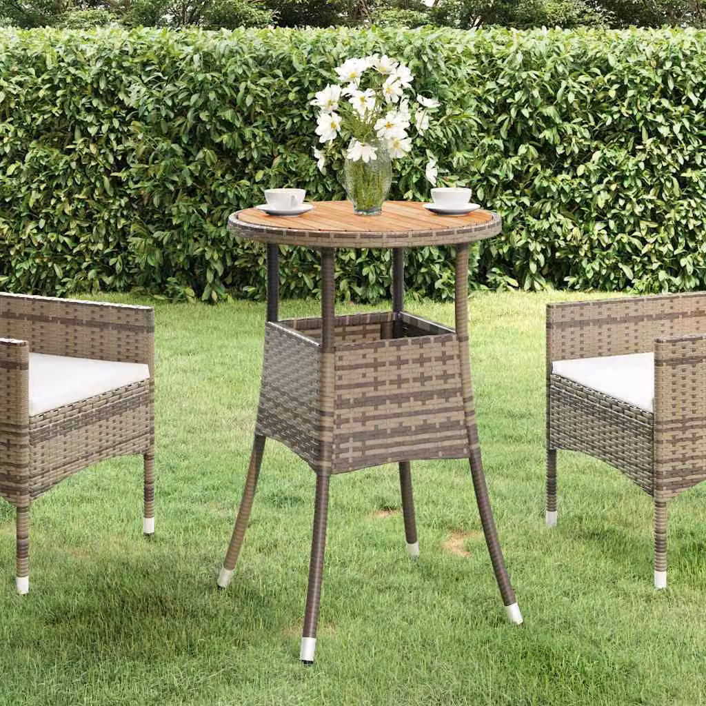 vidaXL Tavolo da Giardino Rotondo in Legno di Acacia e Polyrattan Grigio, Ø 60 x H 75 cm