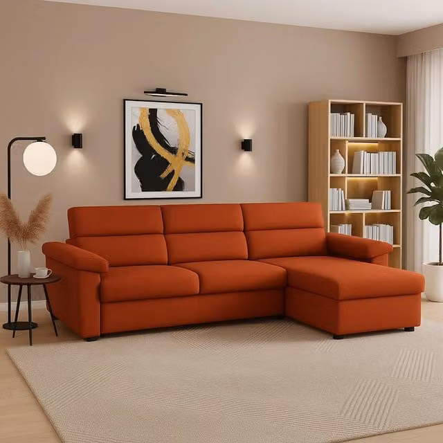 Ceto Divano ad L con Penisola Sfoderabile Made in Italy Arancione L/P: 285 x 160 cm