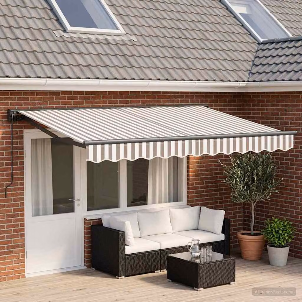 Tenda retrattile vidaXL con bracci pieghevoli in alluminio e tessuto in poliestere, Grigio chiaro e bianco, L: 450 cm x P: 300 cm