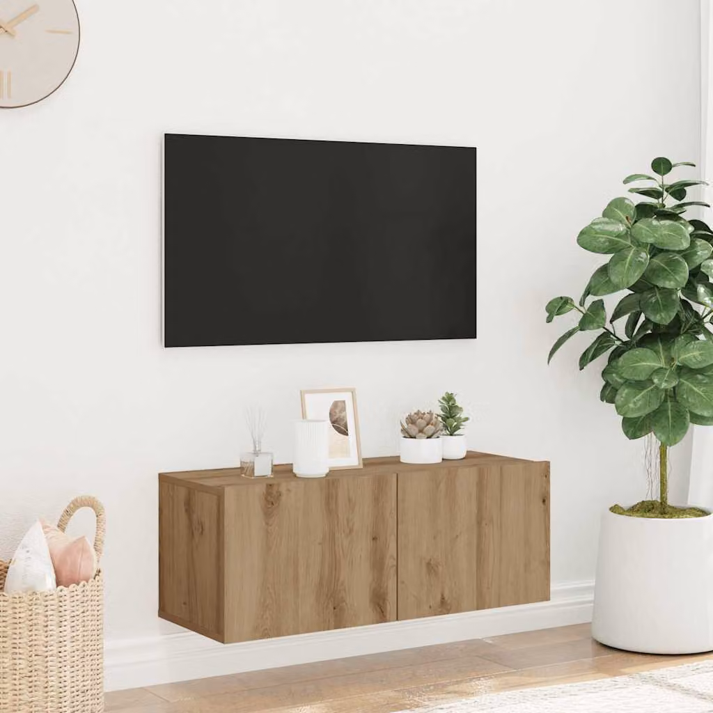 Mobile TV da parete vidaXL in MDF color rovere marrone, L 80 cm x P 30 cm x H 30 cm