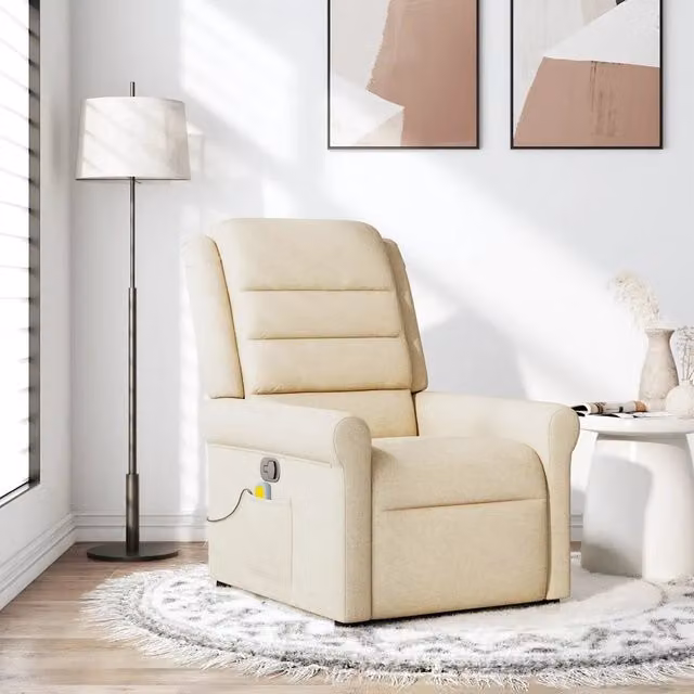 Poltrona Massaggiante Reclinabile Crema in Tessuto 4015654