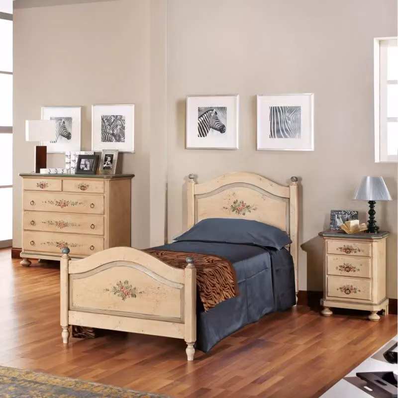 Comodino Arte Povera Mobili 2G con 3 cassetti in legno stile shabby avorio antico e azzurro L: 50 cm, P: 38 cm, H: 66 cm – 3