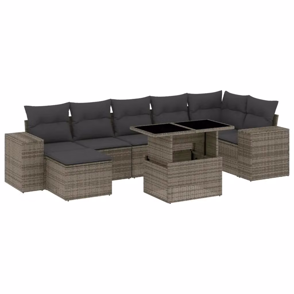 Set Divano da Giardino vidaXL 8 pz a L in Polyrattan Grigio con Cuscini e Tavolino – 2