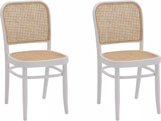 Set di 2 sedie in legno di faggio bianco con paglia di Vienna Mobili 2G L/P/H: 45 x 47 x 87 cm