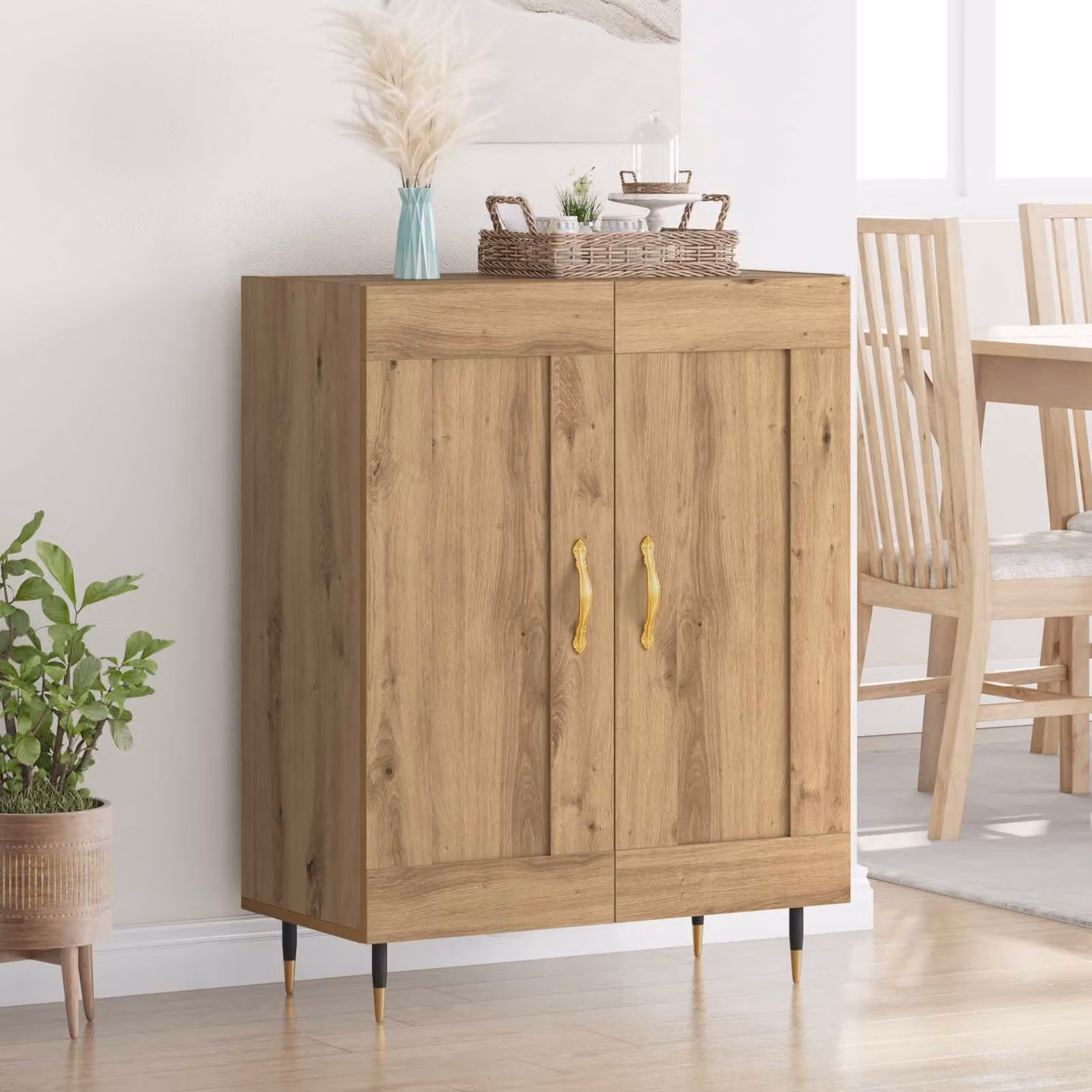Credenza moderna vidaXL in legno e metallo color marrone L: 69,5 cm, P: 34 cm, H: 90 cm