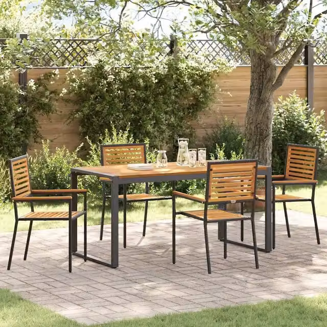 Set da pranzo per giardino e terrazza vidaXL in polyrattan e legno di acacia, 5 pezzi, Nero e Marrone