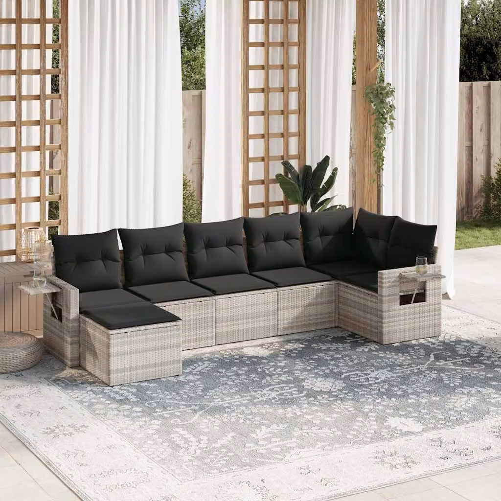 Set Divani da Giardino vidaXL 7 Pezzi a Forma di L con Cuscini Grigio con Struttura in Metallo e Polyrattan – 1