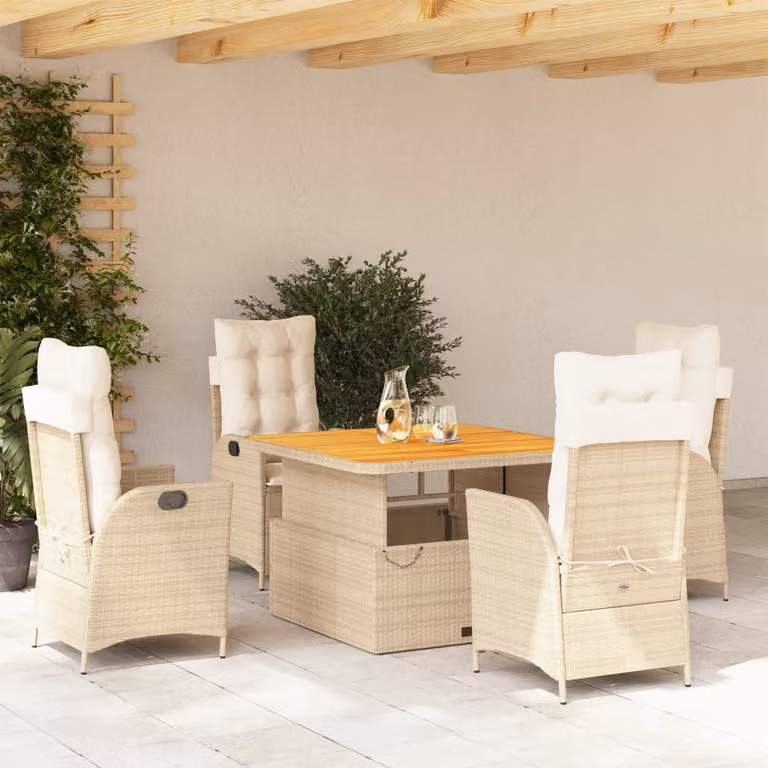 Set da pranzo da giardino vidaXL in legno di acacia oliato con 5 pezzi e cuscini beige