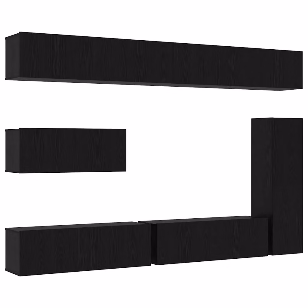 Set mobile TV moderno vidaXL composto da 7 pezzi in MDF colore nero e rovere per soggiorno – 2
