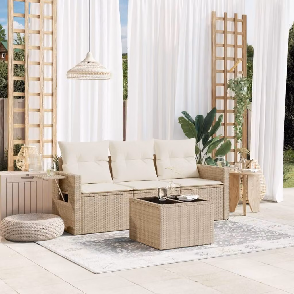 Maison Exclusive - Set Divano da Giardino 4 pz con Cuscini Beige in Polyrattan