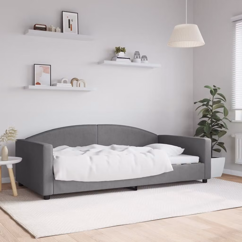 Letto da giorno moderno vidaXL in tessuto grigio con struttura a doghe in legno L: 200 cm, P: 100 cm, H: 75 cm