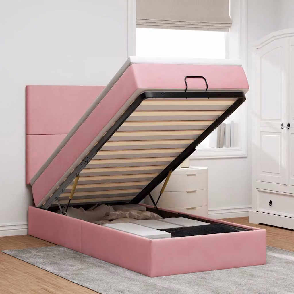 Letto con contenitore a sollevamento vidaXL in velluto rosa e bianco, L 200 x L 80 cm