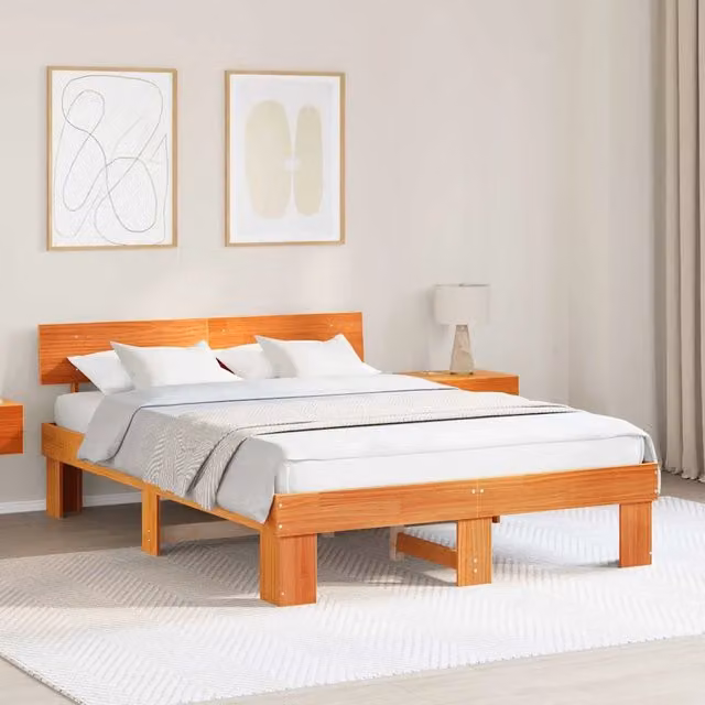 Struttura letto moderna in pino massello vidaXL colore marrone cerato L/P/H: 200 x 150 x 73 cm – 1