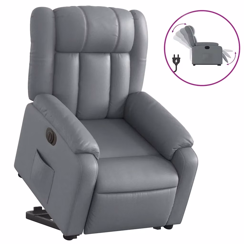Poltrona Alzapersona Reclinabile con Assistenza Elettrica vidaXL in Similpelle Grigia con Braccioli – 2