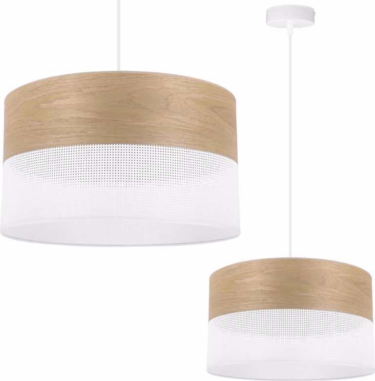 Lampada A Sospensione Singola, Paralume In Impiallacciatura Di Quercia Dorata, 35 Cm