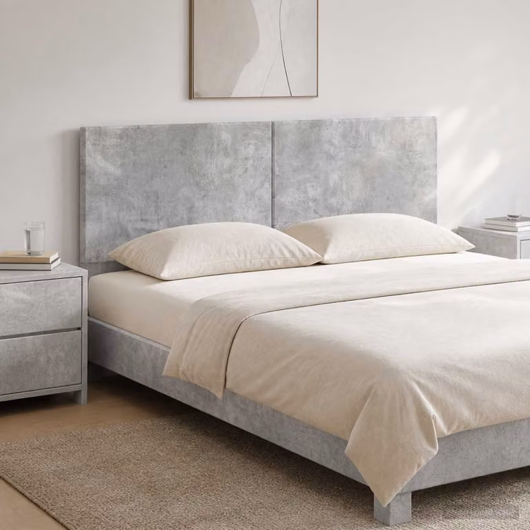 Testiera da muro vidaXL BREDA in tessuto grigio con ripiano integrato, L: 180,5 cm, H: 50 cm, P: 16 cm