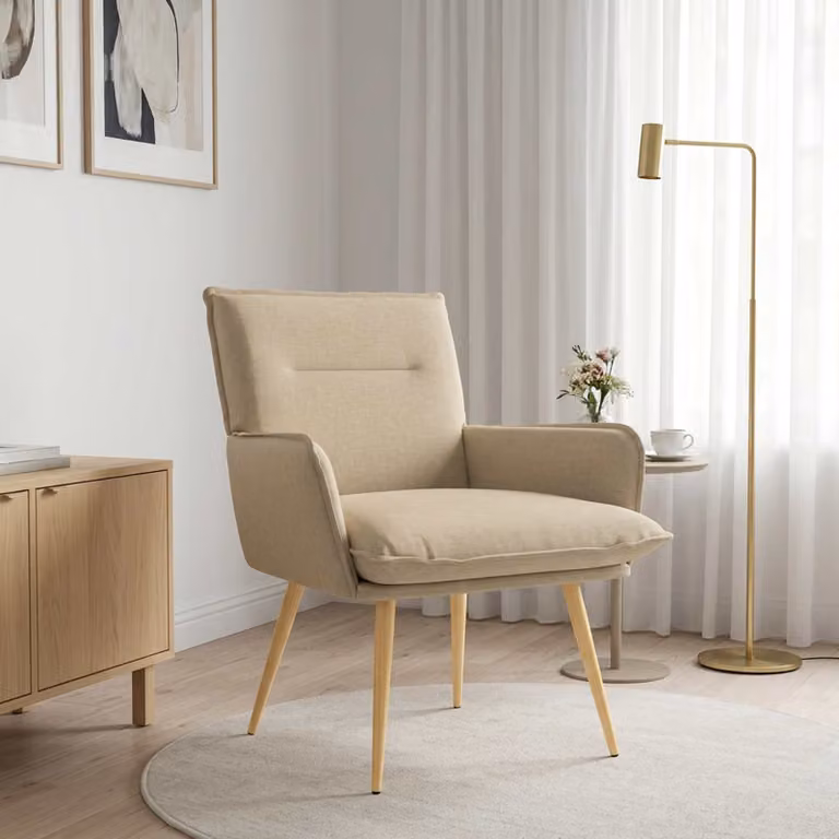 Poltrona moderna vidaXL in tessuto beige con struttura in metallo e braccioli