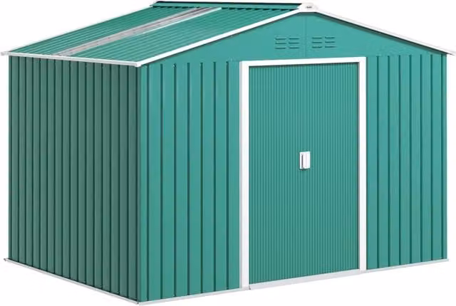 Casetta Box da Giardino Porta Attrezzi 277x195x192 cm con 2 Porte Scorrevoli Verde Scuro