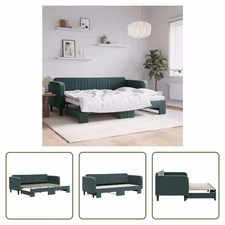 The Living Store letto da giorno allungabile verde scuro 80x200 cm in velluto