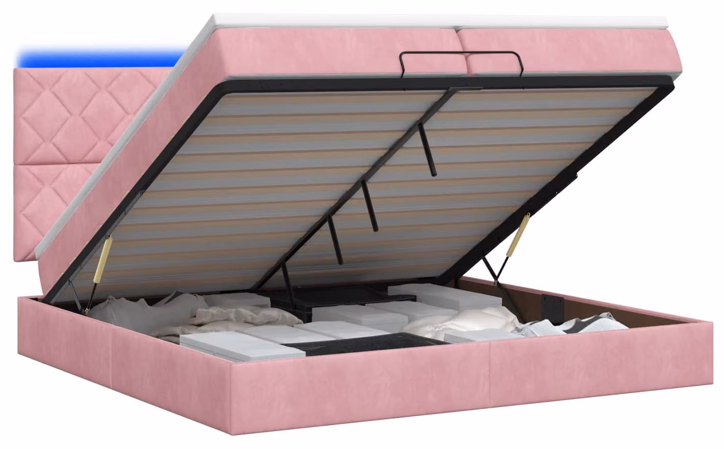Pouf contenitore con materasso e luci LED rosa, 200 x 200 cm, rivestito in velluto