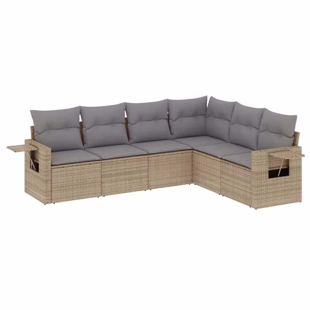 Set Divano da Giardino vidaXL 6 pz in Polyrattan Beige con Cuscini e Tavolino da Esterno – 2