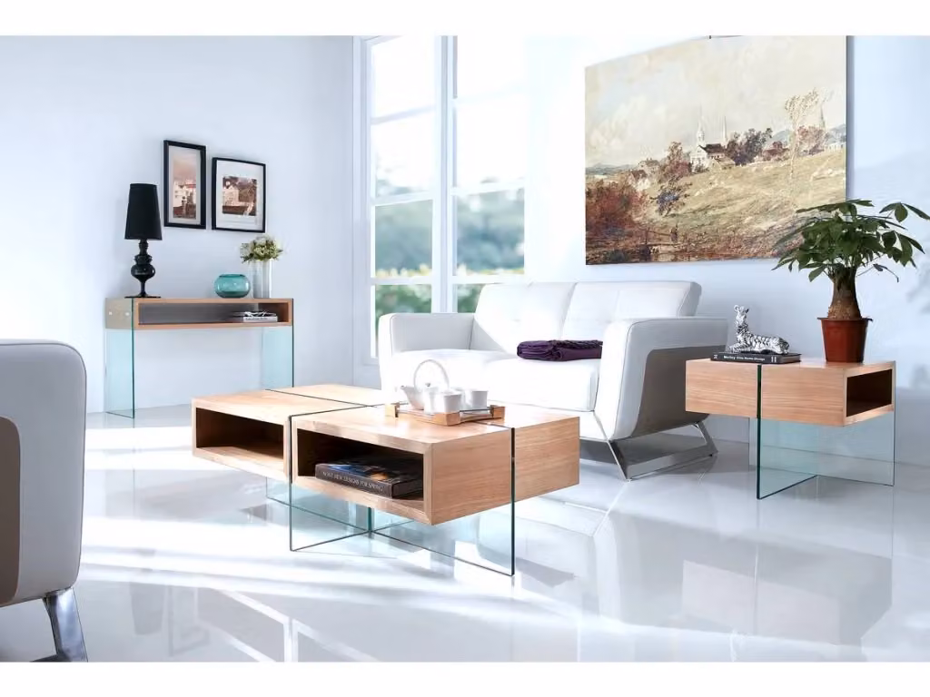 Tavolino moderno Habitat in vetro e legno color ash, L 60 cm x P 60 cm x H 50 cm – 2