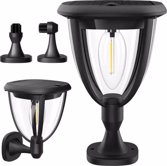 Set di 2 lampade solari da parete nere con luce LED bianco caldo 2800K, impermeabili IP65 per giardino, balcone e terrazza