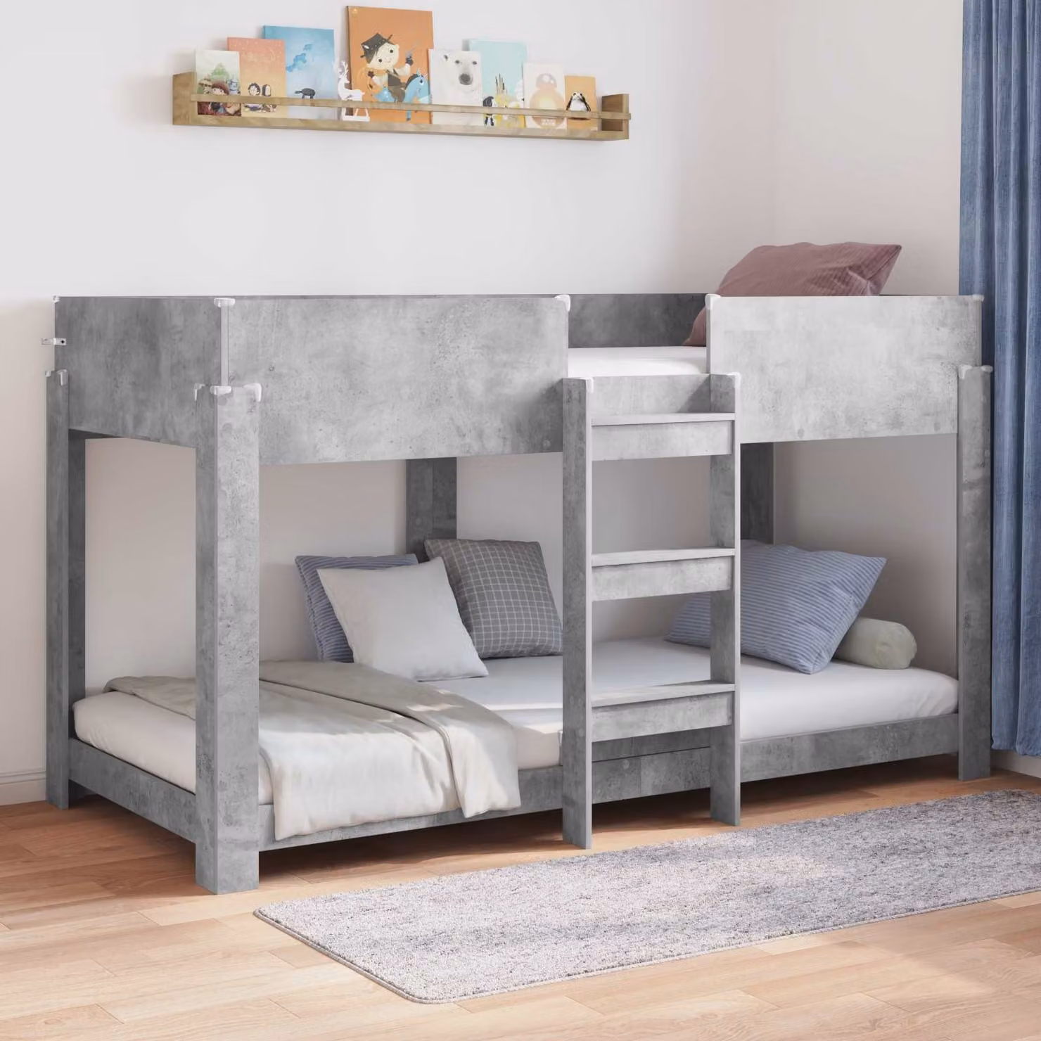 Letto a castello per bambini vidaXL in legno, Grigio, L 80 x P 200 cm – 1